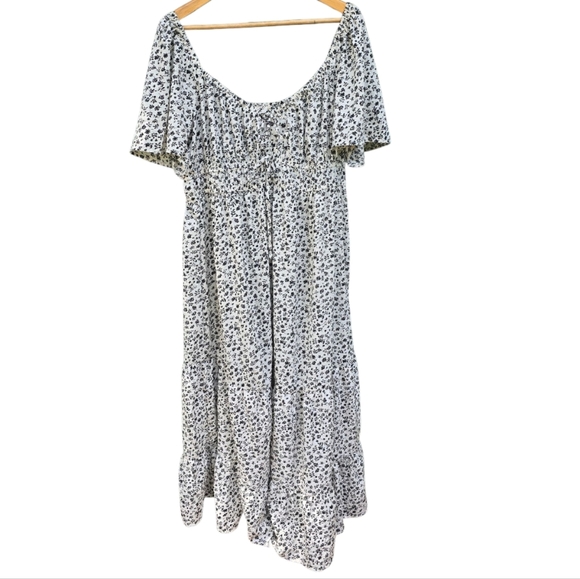 Peasant White Black Floral Maxi Dress - Picture 1 of 6